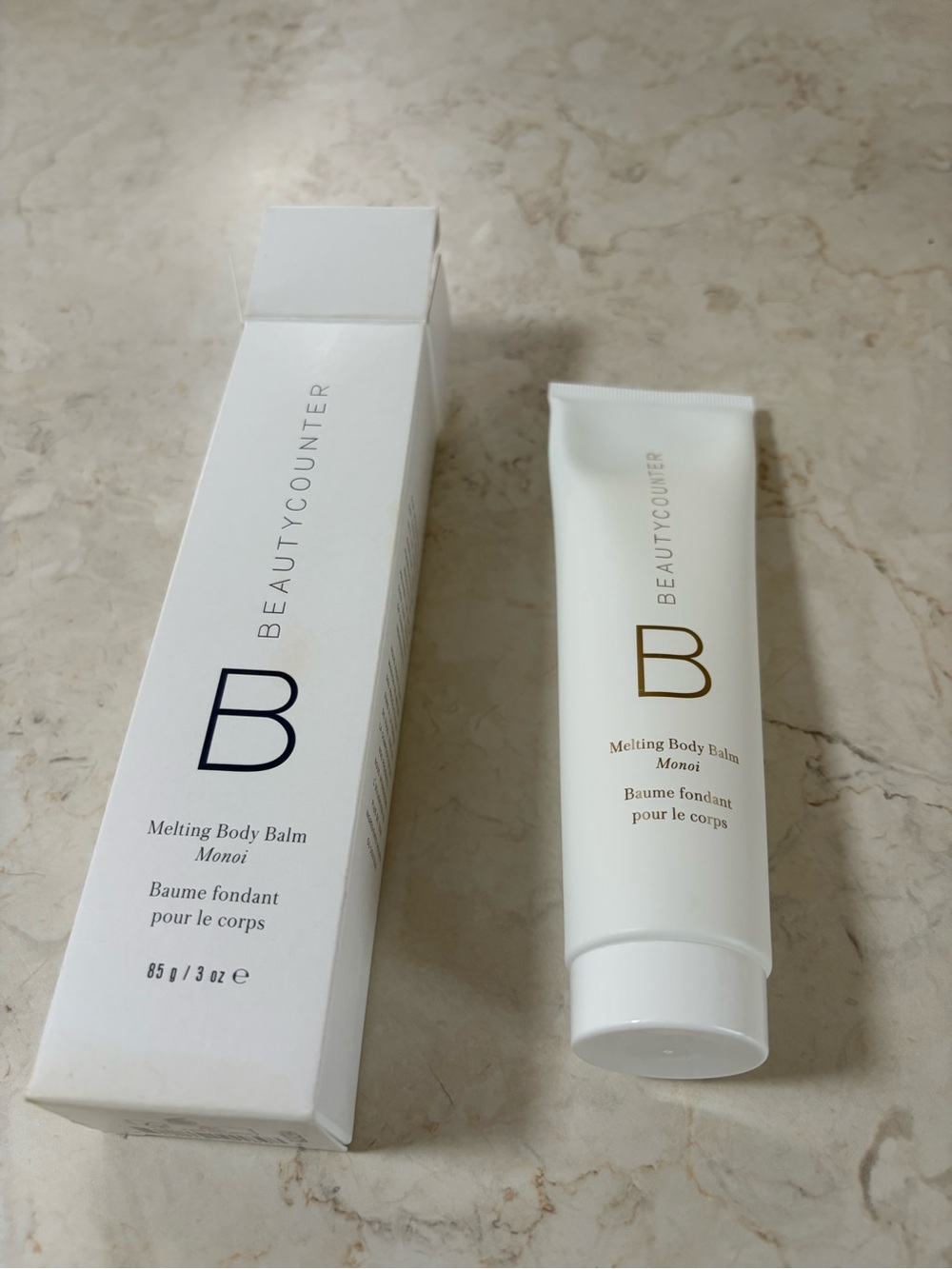 beautycounter Melting Body Balm Tube and Box - White with Gold Accents